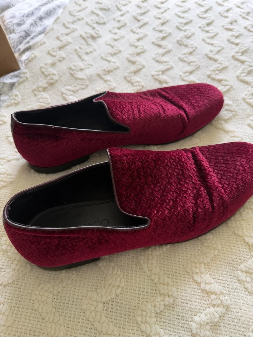 Jimmy Choo Sloane Burgundy Woven Embossed Velvet Slipper 45